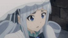 a girl with white hair and blue eyes has a white hat on
