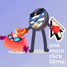 an advertisement for one more click slime shows a monster and a mouse