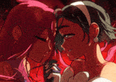 a drawing of two anime girls with pink hair