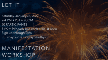 a poster for a manifestation workshop on january 22