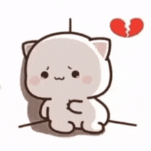 a cartoon cat is sitting next to a broken heart with the words it 's hurt written below it
