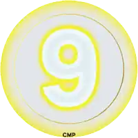 a yellow circle with the number 9 in the center