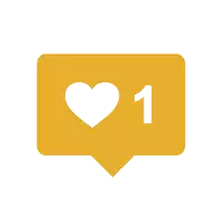 a yellow speech bubble with a heart and the number one