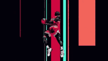 michael jordan is jumping in the air while holding a basketball in his hands .