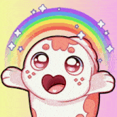 a cartoon character with a rainbow behind him