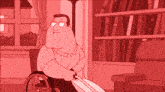 a cartoon of peter griffin in a wheelchair holding a suitcase
