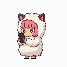 a cartoon of a sheep with a cat ear shooting a pink light