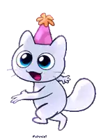 a cartoon of a white cat wearing a party hat