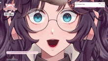 a close up of a girl wearing glasses and a hat with a follower goal displayed