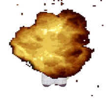 a pixel art of a person standing next to a large explosion .