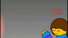 a cartoon of a girl in a blue jacket with a red heart in the background