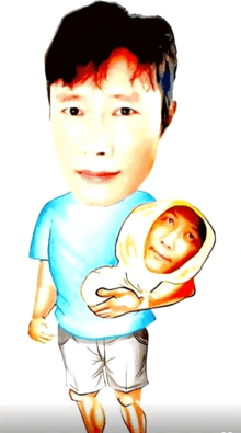 a cartoon drawing of a man holding another man 's head