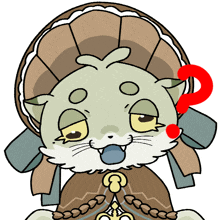 a cartoon drawing of a cat with a question mark above its head