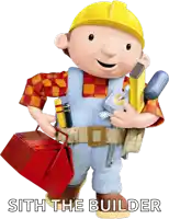 bob the builder is holding a toolbox and a book
