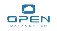 a blue logo for open data center with a cloud