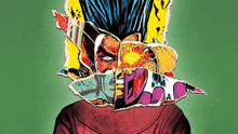 a collage of a man 's face made up of various comic book characters .