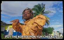 Put The Koffee Pon Yuh Checklist Throne GIF - Put The Koffee Pon Yuh Checklist Throne Koffee GIFs