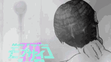 a black and white drawing of a man with mob psycho written on it