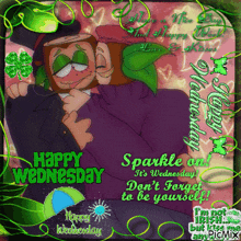 a happy wednesday greeting card with a cartoon character and the words sparkle on it 's wednesday