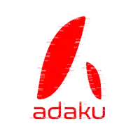 a red and white logo for a company called adakiu