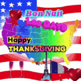 a rainbow colored map of the united states with the words happy thanksgiving