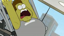a cartoon of a man hanging upside down with his mouth wide open