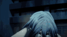 a girl with blue hair is screaming with her mouth open and her tongue sticking out