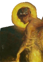 a painting of a man with a halo around his head
