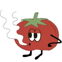 a cartoon tomato with smoke coming out of it