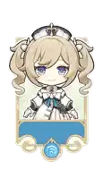 a cartoon girl with blonde hair and blue eyes is wearing a white dress and a white hat .