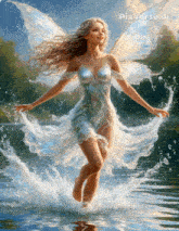 a painting of a fairy splashing in the water with pixverse.ai in the corner