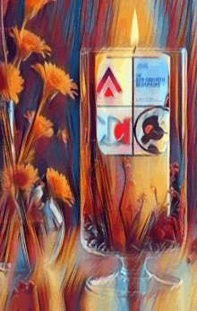 a painting of a candle in a glass with a sticker on it that says ' blueprint ' on it
