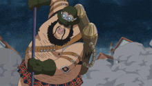 a man in a plaid skirt is holding a pole with the word mc on it