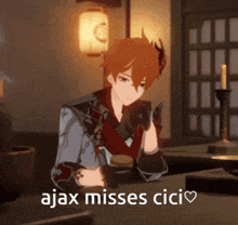 a cartoon character with the words ajax misses cici written on the bottom
