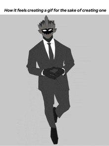 a black and white drawing of a man in a suit