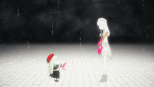 a girl with a guitar is standing next to a girl with a microphone
