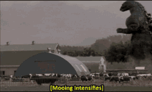 Mooing Intesifies Godzilla GIF - Mooing Intesifies Godzilla Cows GIFs