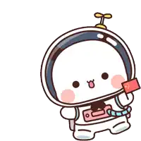 a cartoon drawing of an astronaut holding a small flag