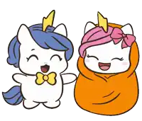 a cartoon drawing of two unicorns standing next to each other and smiling