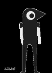 a black and white drawing of a cartoon character with the name aliabdi written below it