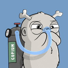 a cartoon drawing of a bear wearing an oxygen mask with the word copium on the side