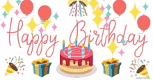 happy birthday cake celebration balloons greet