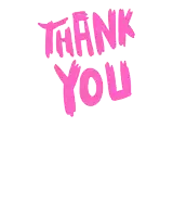 a cartoon character is standing in front of a pink thank you sign