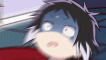 a close up of a cartoon character 's face with a blurred background
