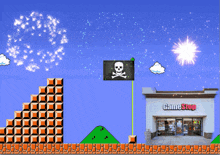 a pirate flag is flying in front of a game stop