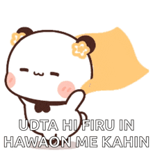 a cartoon bear with a flower in its ear is giving a thumbs up with the words udta hi firu