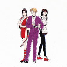 a group of cartoon characters standing next to each other