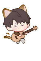 a cartoon drawing of a boy playing a guitar