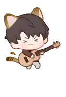 a cartoon drawing of a boy playing a guitar