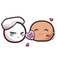 a drawing of a marshmallow and a potato with a heart that says love you